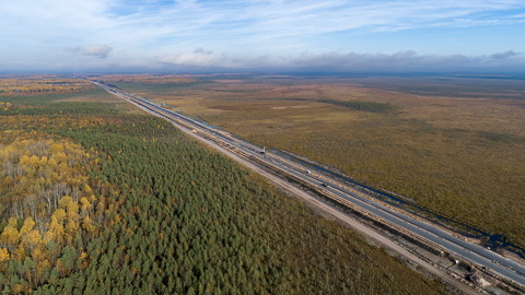 Обои для рабочего стола - Автомагистраль М11, Новгородская область, болото Гажьи сопки.
