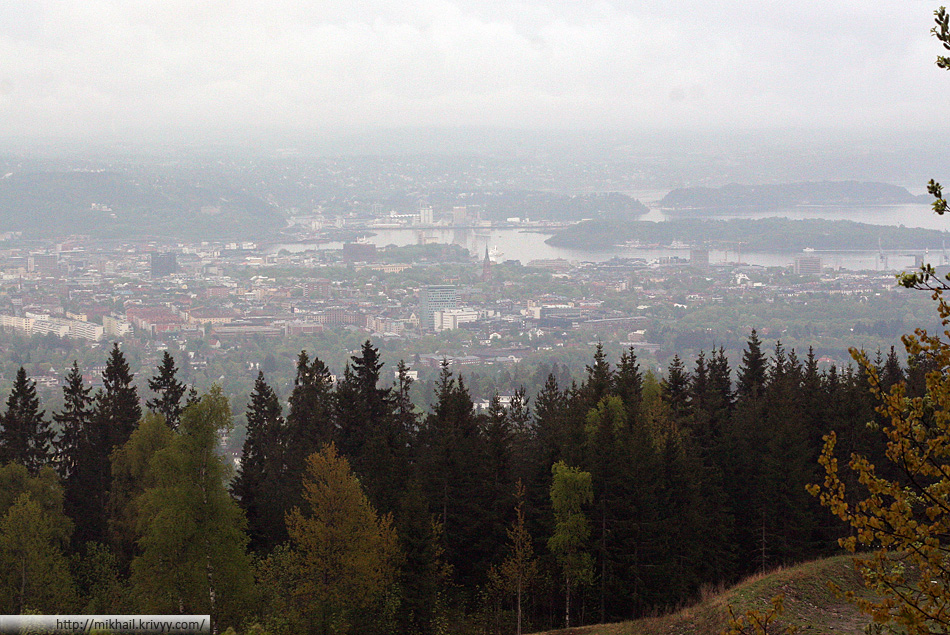 Вид с холма Холменколлен (Holmenkollen) на центральную часть Осло.