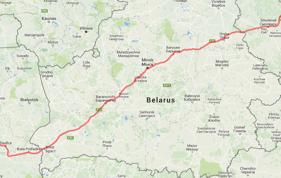 Маршрут поезд №17 Москва - Ницца по территории Белоруссии.